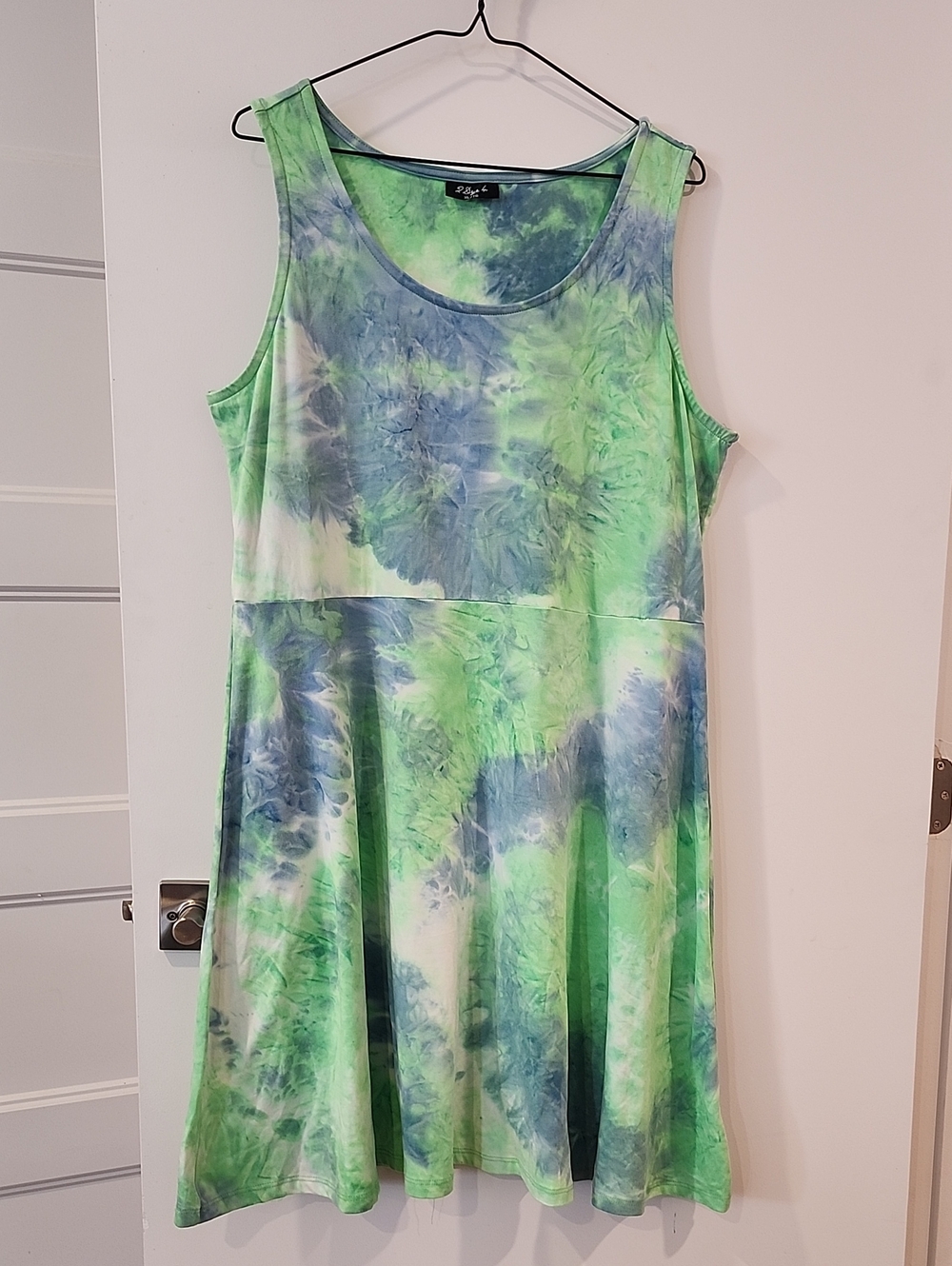 P2P 22" Sleeveless Tie-Dye Green & Blue Fit-and-Flare Dress